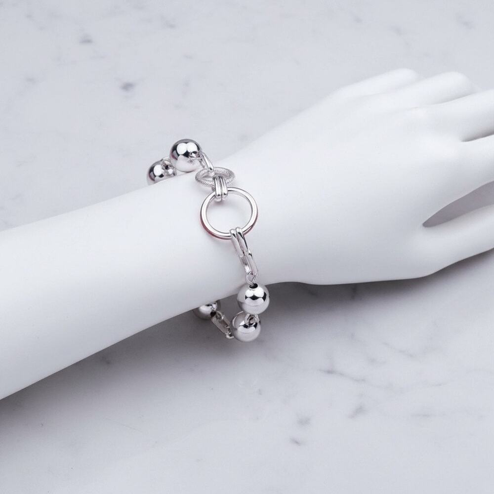 Bracelet Retro bead circle chain 925 Sterling Silver color 20CM for Women - Picture 4 of 7